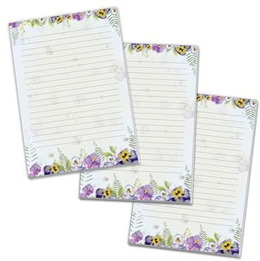 3 Briefblöcke Motiv Natur Veilchen Blumen pastell Briefpapier für Jungen Mädchen Kinder und Erwachsene Schule Notizen (3 Blöcke A4 mit je 25 Blätter)
