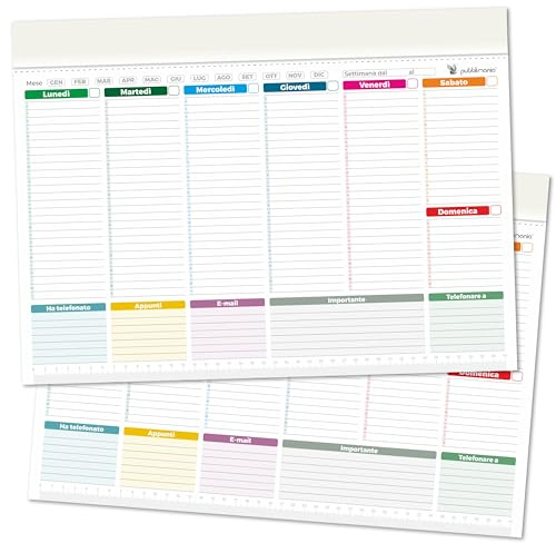 Pubblimania 2 MAXI PLANNER SETTIMANALE da tavolo per scrivania. (Cm 43x31) Organizer Weekly planner Agenda per Ufficio (2 Maxi Planner)