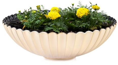 matches21 Pflanzschale für draußen - 22 cm Dekoschale Champagner Gold geriffelt als Blumentopf Pflanztopf - runde Blumen-Schale für Garten, Balkon oder Friedhof als Grabschale