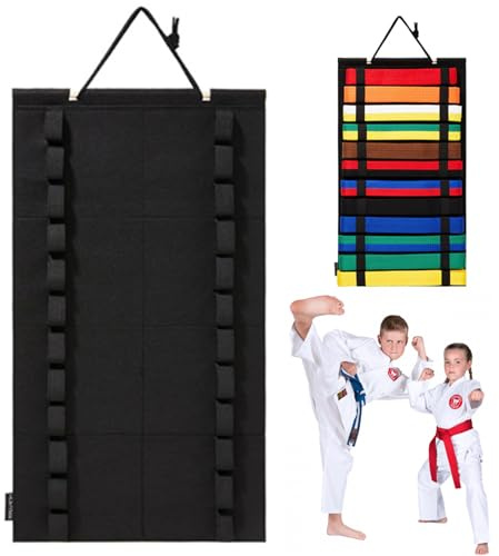 Gürteldisplay für Kampfsport, hängendes Karate-Gürteldisplay für 12 Gürtel, Gürteldisplay mit elastischen Schlaufen, Karate-Gürtelhalter für Wandtür, 14 x 25 Zoll, Karate-Gürteldisplay, Karate-Gürtelh
