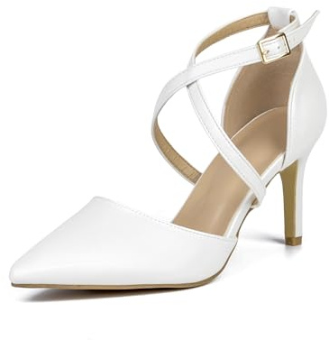 Hoefirm Scarpe Donna Tacco Alto Eleganti Scarpe Tacco a Spillo Sandali Punta Chiusa Blu Bianco PU 43 EU
