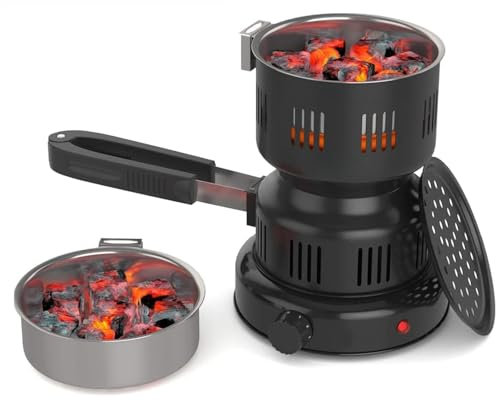 Jimoco - Electric Coconut Charcoal Starter, 120V~500W, Detachable Handle, Stainless Steel Grill and Rack, Smart Heat Control, Long Cord for BBQ and Kitchen