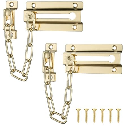 JQK Chain Door Guard with Lock, Gold 2 Pack Chain Lock Stainless Steel Chain Locks for Inside Door and Extra Front Door, HDC120-BG-P2