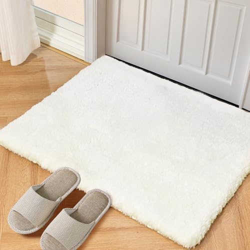 Latepis Tapis Chambre Blanc Doux Moelleux 60x90 cm Enfant Petit Tapis Salon Descente de Lit Bain Poil Ras Lavable Antidérapant
