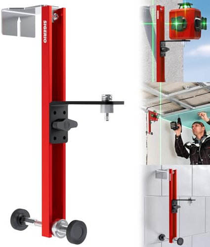 Sigerio Poste de nivel láser, soporte de nivel láser de aleación de aluminio, adaptador de nivel láser de pared ajustable para colgar, medidor de nivelación de techo, soporte de elevación infrarrojo