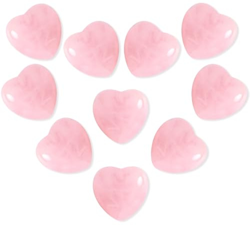 10Pcs Rose Quartz Crystals Heart Healing Worry Stone for Anxiety Relief | Crystal Heart, Worry Stone Set, Anxiety Relief Stone, Valentines Graduation Gift, Meditation Healing Crystal, Women Girls