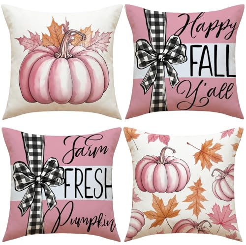 champracer 4 Stück Halloween Kürbis Kissenbezüge Herbstdeko 45x45 cm Outdoor Kissenbezüge Herbst Kissenbezug Dekoration für Outdoor Garten Sofa Balkon