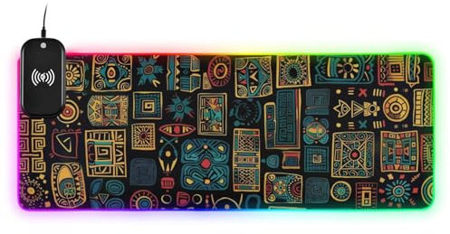 Vintage Style Colorful Geometrics Wireless Charging Glowing animal and keyboard pad anime animal mat large mousepad gaming glowing studio 31.5x11.8 inches