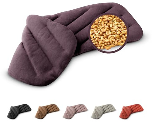 LESCHI XXL Coussin chauffant micro ondes (50x20cm) en coton 100% bio, 8 compartiments, violet, Bouillotte graines de blé 100% bio, Bouillotte micro-ondes idéale pour réchauffer épaules cou dos nuque