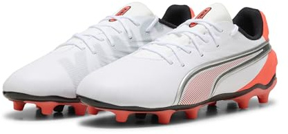PUMA Unisex barn kung match Fg/Ag Jr fotbollssko, Puma vit lysande röd Puma svart Puma silver, 5 UK