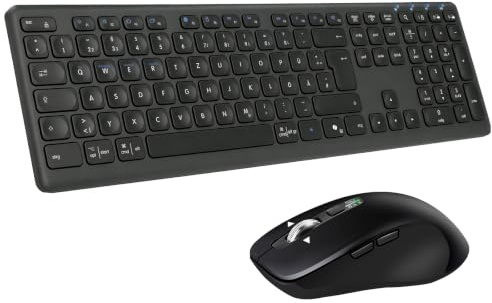CITLLA M9300 Kabelloses Tastatur Maus Combo, 2-in-1 USB Empfänger und Zwei Bluetooth, 18-Monate Batterielaufzeit, Deutsches QWERTZ-Layout für Computer, Laptops,PC, Büros