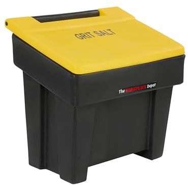 The Workplace Depot 199 Litre Grit Bin, Highly Visible Black with Yellow Lid, Durable Polyethylene Grit Salt Storage Bin with Forklift Recess and Grit Salt Sticker