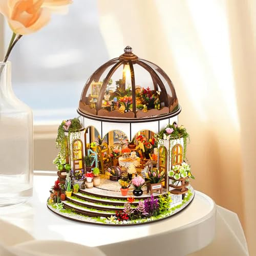KBIBCK DIY Book Nook Kit DIY Gartenhaus Miniatur 3D Puzzle Buchstützen aus Holz DIY Miniatur Haus mit LEDLeuchten Puppenhäuser Miniatur HausKit Modellbausätze für Erwachsene 14+ zum Bauen(Hängegarten)