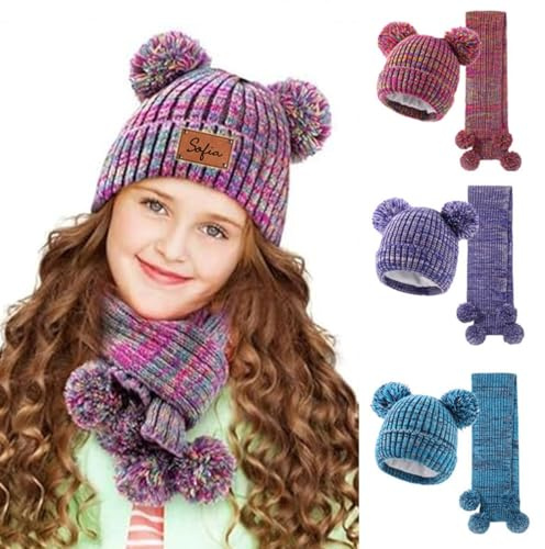 Personalisierte Benutzerdefinierte Mädchen Namen Stricken Hut Schal Zwei Stück Set, Benutzerdefinierte Lederetikett Mützen Mit Weichem Futter, Mädchen Im Freien Hut, Gepolsterte Pelz Ball Schal Hut