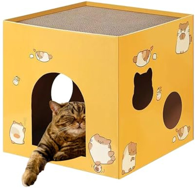 Caja de afilador de Garras Cuadrada - Casa de cartón para rascador de Gato de Interior - Juguete de Afilado de Garra de cartón de Alta Densidad para Uso Interior y Exterior