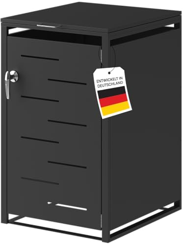 STEELSØN Diorus Mülltonnenbox 1 Tonne bis 240L, Schwarz, abschließbar | Mülltonnenverkleidung aus Stahl, Müllbox, Müllcontainer, wetterfest, Gerätebox, Tonnenhaus, Mülltonnenhaus, Sichtschutz
