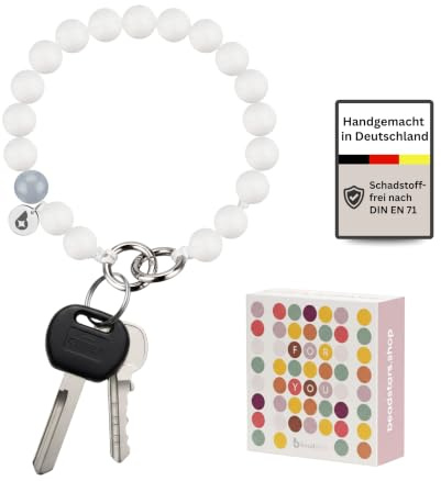 beadstars® Schlüsselanhänger Damen Holzperlen Auto – handgemachter Perlen-Anhänger zum Umhängen im Armband-Design, 25 cm lang, stilvolles Accessoire & Geschenkidee für Frauen