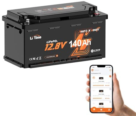 LiTime Lithium Batterie 12V 140Ah H190 LiFePO4 Bluetooth für Wohnmobil | DIN H8 L5 Größe, Upgrade 150A BMS, 4000+ Tiefzyklen, Untertemperaturschutz, Schutzklasse IP65, 1792Wh, für Off-Grid, RV
