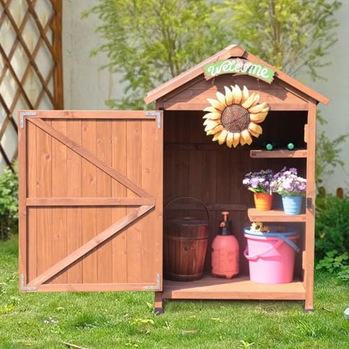 MESCXTY Outdoor Garden Patio Wooden Storage Cabinet, weatherproof Potting Bench Table Yard Lawn Tool Shed,Backyard Furniture Wood Workstation, for Deck/Greenhouse/balcony
