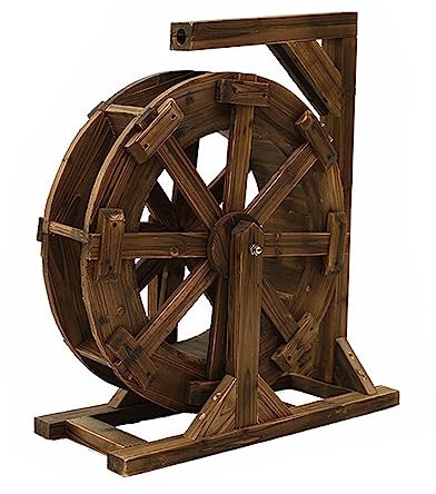 Fuente de agua de madera, vintage, rústica, decorativa, para exteriores, para jardín, patio, porche, estanque ornamental con ruedas Feng Shui