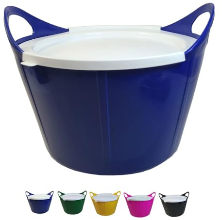 netproshop Vielseitige Flexischale 17 Liter mit Griffen mit weißem Deckel - robust & flexibel für Stall, Haushalt usw., Farbe:Dunkelblau