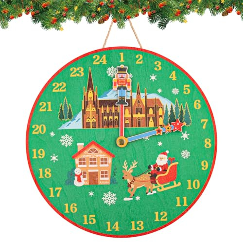 Weihnachts-Countdown Adventskalender aus Holz, Weihnachtskalender 2025, Weihnachtsdeko Anhänger (28cm) 24-Tage mit Weihnachtsmann & Nussknacker Figur, Weihnachtsdeko für Weihnachtsbaum, Kamin