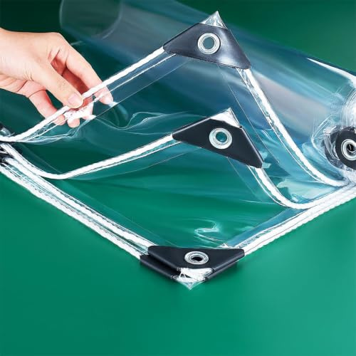 Telo in PVC trasparente con occhielli, telone 420g/m² resistente, 1.5x2m | 0,35mm telo resistente alle intemperie, 30cm distanza occhielli‑antistrappo, protezione trasparente per terrazze, giardini