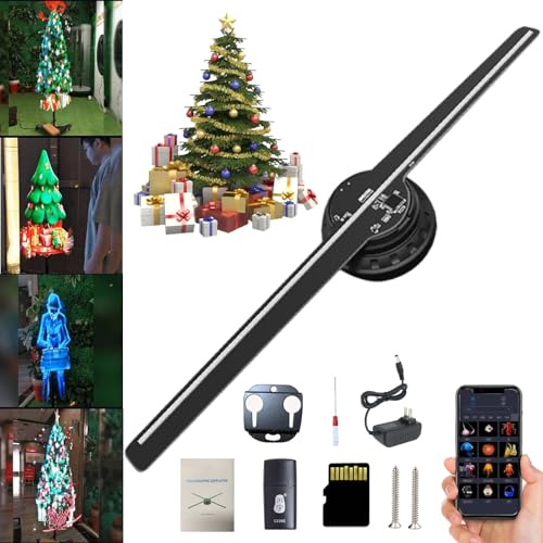 Proiettore olografico 3D – Albero di Natale a LED e ventaglio per decorazione di negozi e bar, ideale per Halloween e feste