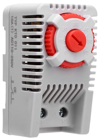 Denash Mekanisk Termostat 0-60 ℃, Uppvärmningskontroll, NC-temperaturkontrollomkopplare med Flamskyddsmedel PC-material, Din Järnvägsmontering för Värmare, Fläktar, Kylare