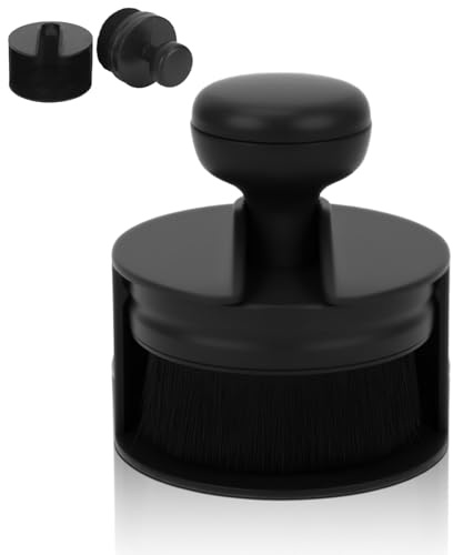 Nail Dust Brush with Cover, Round Handle Flat Head Dip Powder Brush Nail Art Cleaner for Makeup Manicure Tool (Black)