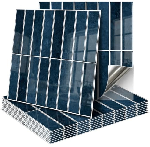 3D Fliesenaufkleber, 10-Stück Fliesen Selbstklebend, 30 * 30 cm Klebefliesen Küchenrückwand Wandfliesen Selbstklebend Für Wohnzimmer, Schlafzimmer, Küche, Badezimmer(Blau - Schwarz)