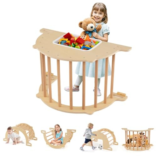 DREAMADE Arche d'escalade Montessori, Parcours Motricité Bébé avec Bac de Rangement Amovible et Pliable, Jouets d'escalade pour 3+ Ans (90 × 50 × 48 cm)