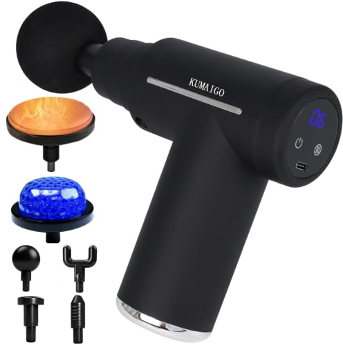 Massagepistole mit Wärmefunktion & Kälte, Tiefengewebe-Massagegerät | 45°C Heizkopf, 8°C Kühlkopf, 3500 U/min, 6 Stufen, 1800mAh Akku, <49dB, 6 Aufsätze, für Sportler & Zuhause