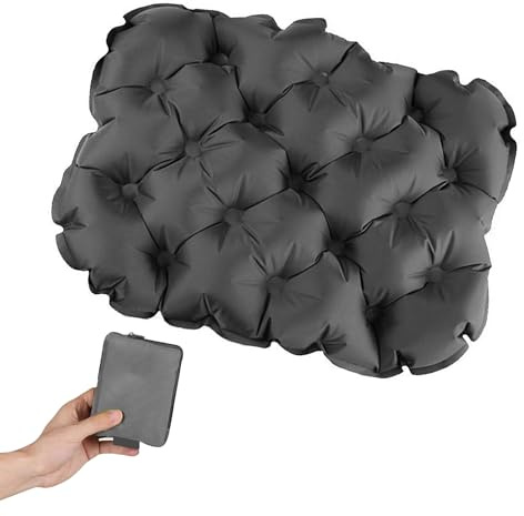 Inflatable Seat Cushion, Lightweight Foldable Air Cushion Pad for Long Sitting Comfort – Portable Travel Cushion for Airplane, Car, Camping, Office & Stadium (Dark Grey)