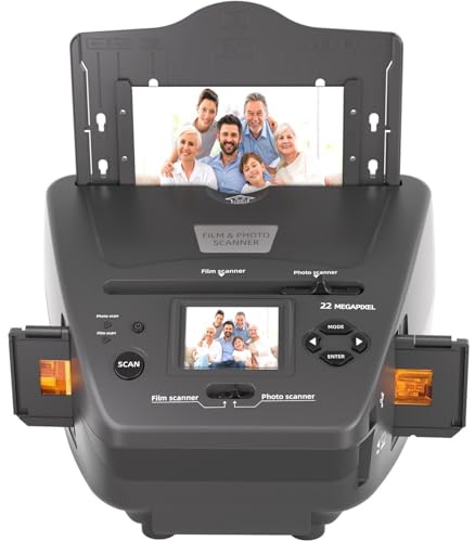 DigitPro Scanner multifunzione per foto, diapositive e negativi, converte negativi/diapositive da 35 mm in formato JPEG digitale da 22 MP, scheda di memoria da 4 GB, scanner scorrevole per