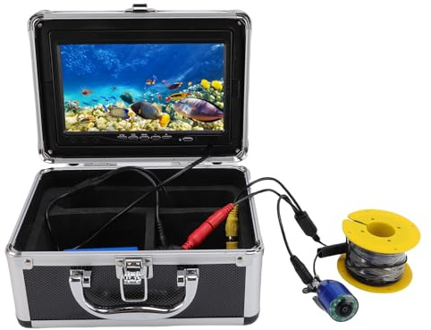 ASHATA Unterwasser-Angelkamera, Tragbarer LCD- 5 MP 1080P HD 7-Zoll-Bildschirm 195-Grad-Weitwinkelobjektiv Fischfinder mit 20 M Kabel 8 LED-Leuchten für Nachtangeln Im See (EU-Stecker)