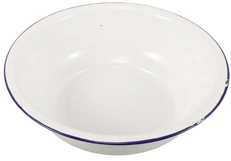 Angoily Cuenco de Esmalte Vintage 32 CM Borde Azul Lavabo Multifuncional para Lavar Pies y Cara Tazón Resistente para Remojar y Lavar Ropa Uso Doméstico Versátil