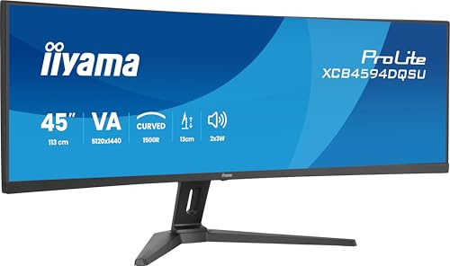 iiyama Prolite XCB4594DQSU-B1 Curved 113cm 44,5 VA LED-Monitor DQHD HDMI DP USB3.2 USB-C HDR Adaptive Sync Höhenverstellung schwarz