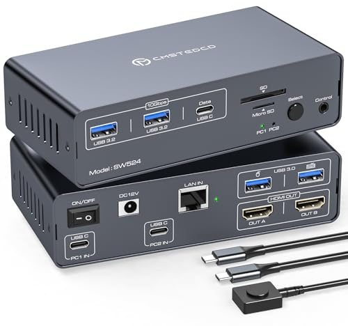 USB C Docking Station mit KVM Switch 2 PC 2 Monitore 4K60Hz HDMI EDID 12-in-1 KVM Docking Station für Zwei Laptops teilen Sich EIN 1G Ethernet 5 USB A/C Geräte & SD/microSD Kartensteckplätze