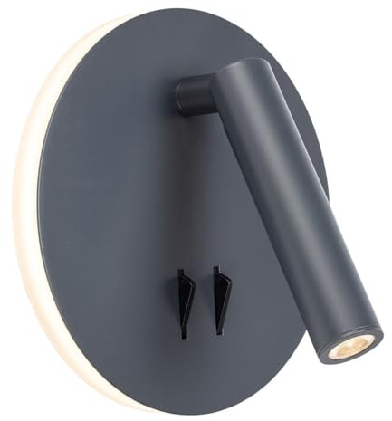 Arum Applique Liseuse LED Murale SLOW 9W (6W+3W) – Double Éclairage Tête de Lit avec 2 Interrupteurs – Spot de Lecture Orientable & Rétro-éclairage Ambiance – Gris Anthracite (Blanc Chaud)