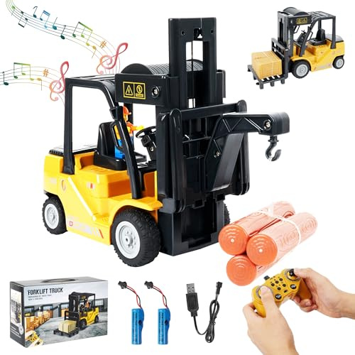 Chariot élévateur RC 2 en 1, fourche et crochet transformables, chariot élévateur pour enfants, chariot élévateur avec télécommande à 11 canaux pour adultes avec 2 piles, Pulve