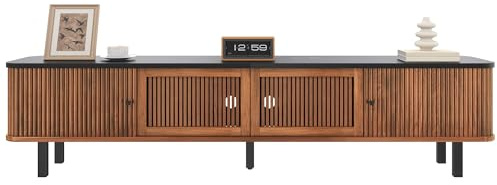 HAINEW HD26011912 - Mueble bajo para TV (4 puertas, tablero ovalado, para salón, dormitorio, diseño con esquinas redondeadas, 180 x 38 x 47 cm), color nogal