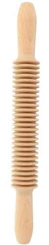 POPETPOP Tagliapasta e Mattarello in Legno Massello 4Mm, Rullo per Impastare Struttura Rigata, Utensile per Pasta Fatta a Mano e Pizza Artigianale