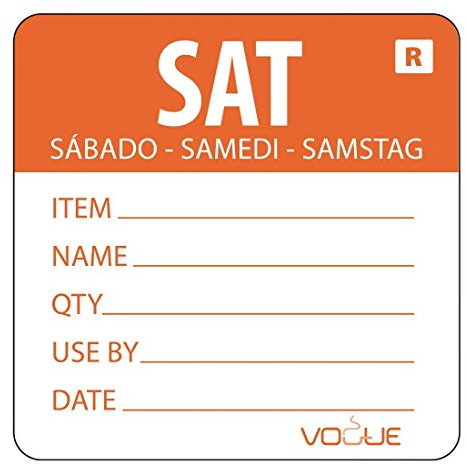 Hygiplas Removable Food Sticker (500 pack) - Date Saturday Label, Easy Peel Off, No Residue L071 | Colour-coded system simplifies inventory tracking; peels off cleanly leaving zero sticky residue in commercial kitchens.