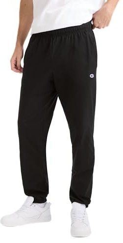 Champion herrbyxor, vardaglig bomull, lätt lounge, stickade byxor för män (Reg. Eller stor och lång), Svart – C-lapplogotyp, XL