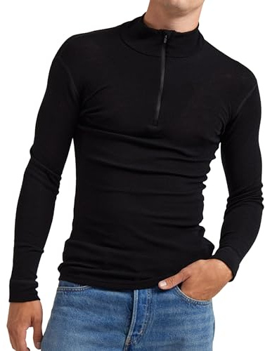 Dilling Merino Langarmshirt für Herren - mit Reißverschluss Schwarz L