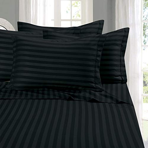 Elegant Comfort Best, Softest, Coziest 6-Piece Sheet Sets! - 1500 Premier Hotel Quality Luxurious Wrinkle Resistant 6-Piece Damask Stripe Bed Sheet Set, California King Black