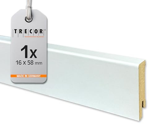 Sockelleiste CUBE Fussleiste 60 mm Moderner Abschluß für Parkett-/Laminat- und Vinylböden - Farbe: WEISS - Höhe 60 mm - Tiefe: 16 mm - Sie kaufen 1 Stück mit 240 cm Länge (Höhe: 60 mm)