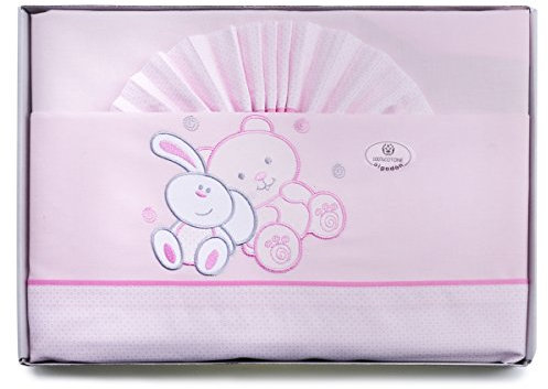 PEKITAS Bebe Juego De Sábanas Finas 3 Piezas para Cuna 60X120 100% Algodón Hecho EN Portugal (Serie Friends Rosa)