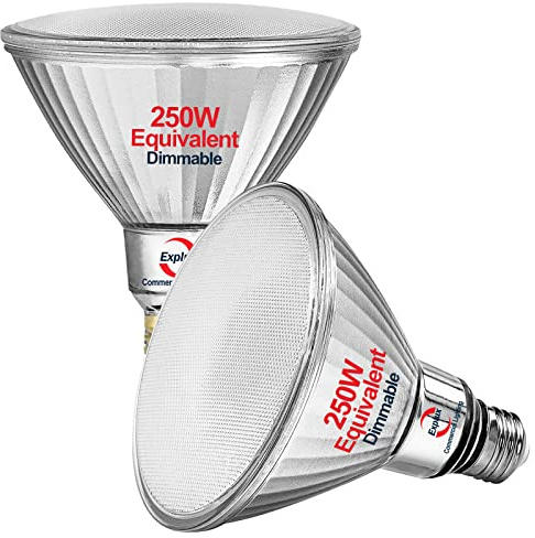 Explux 250 Watt Equivalent PAR38 LED Flood Light Bulbs, Super Bright 3300 Lumens, Dimmable, Full-Glass Outdoor Waterproof & Anti-Ageing, 5000K Daylight Spotlight, 2-Pack